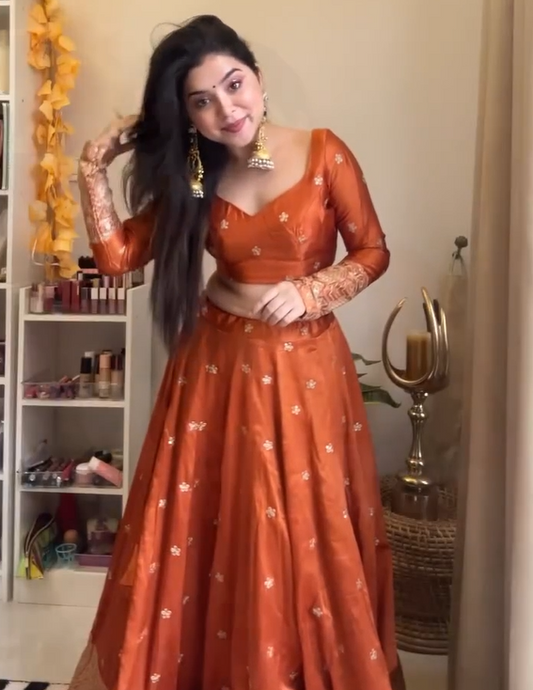 Elegant  Satin Silk Lehenga Choli  -Semistiched  Outfits