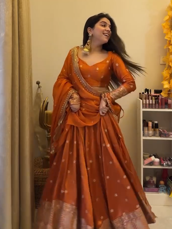 Elegant  Satin Silk Lehenga Choli  -Semistiched  Outfits