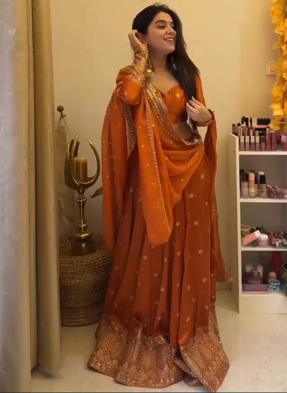 Elegant  Satin Silk Lehenga Choli  -Semistiched  Outfits