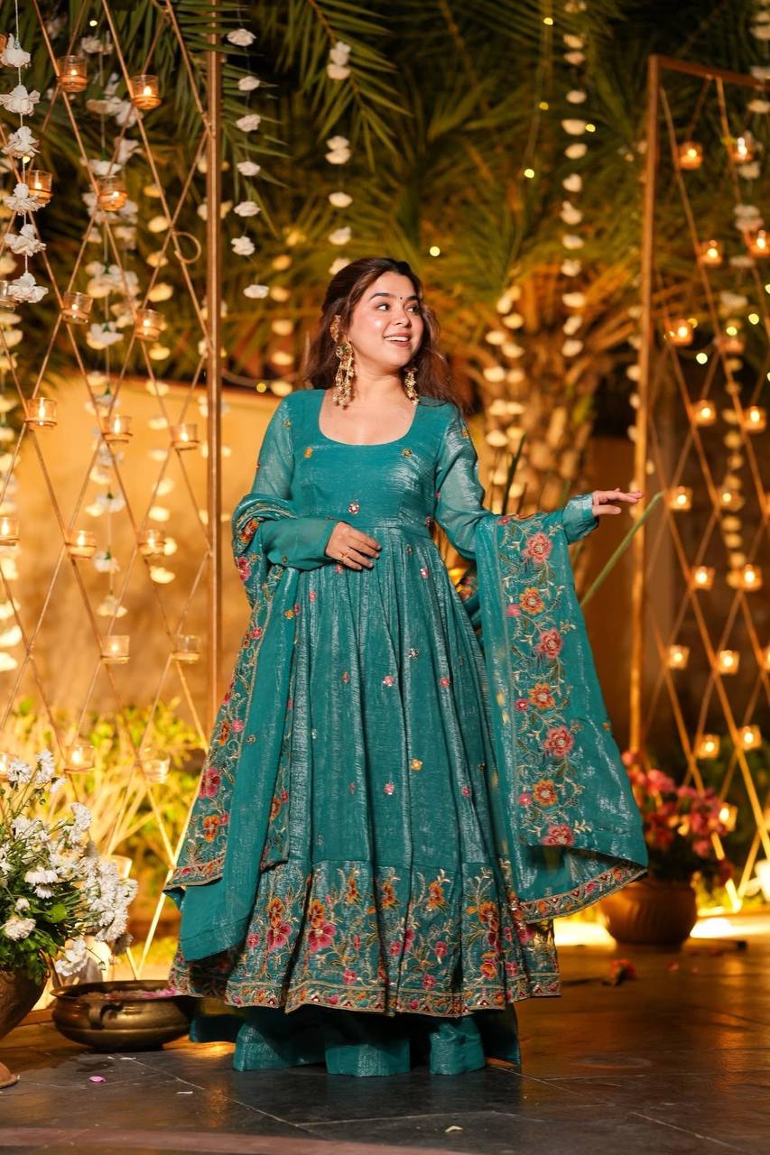 Floral Embroidered Designer Kurti with Sharara & Dupatta