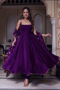 Royal Purple Soft Georgette Fully Flair Anarakli Suit With Dupatta