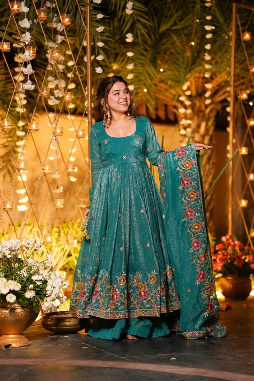 Floral Embroidered Designer Kurti with Sharara & Dupatta