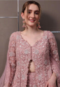 Rose Pink Georgette Sequined  And Rivet Moti Palazzo Suit