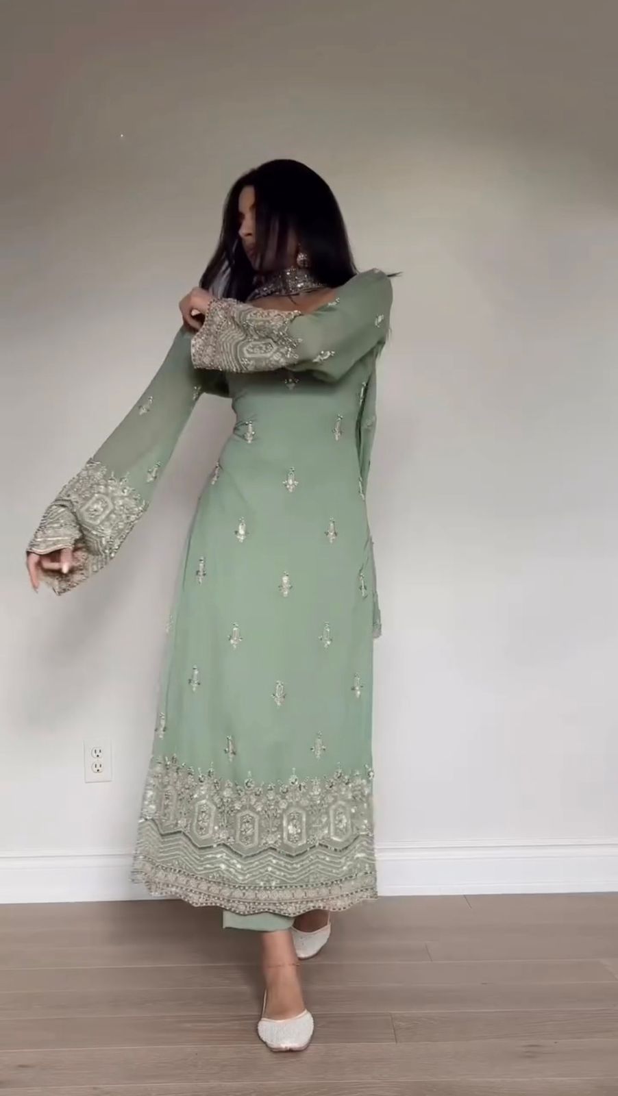 Faux Georgette Sequence Embroidered Palazzo Suit With Lace Border Dupatta