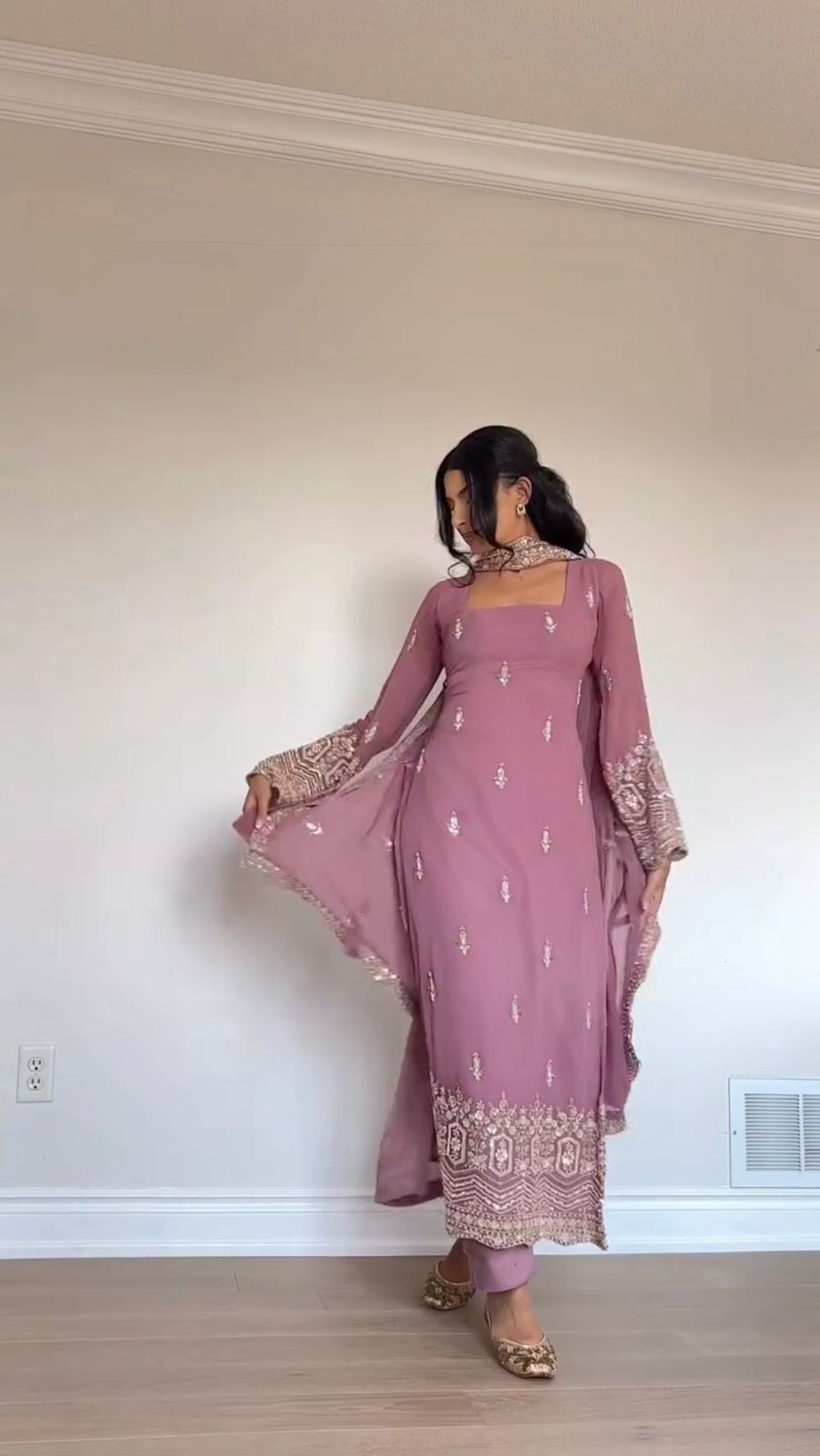 Faux Georgette Sequence Embroidered Palazzo Suit With Lace Border Dupatta