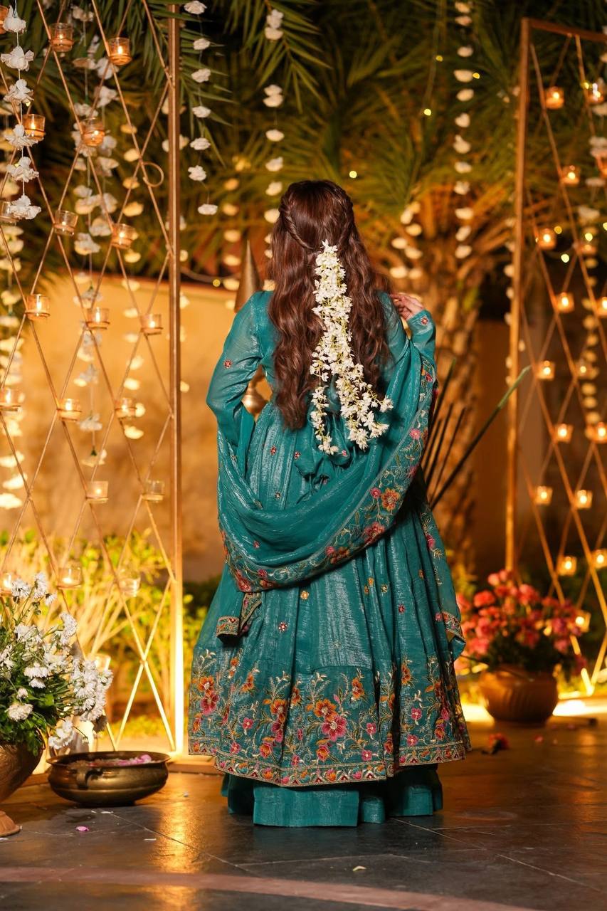 Floral Embroidered Designer Kurti with Sharara & Dupatta