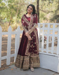 Royal Rich Sequins Embroidered Designer  V Neck Stylis  Gown