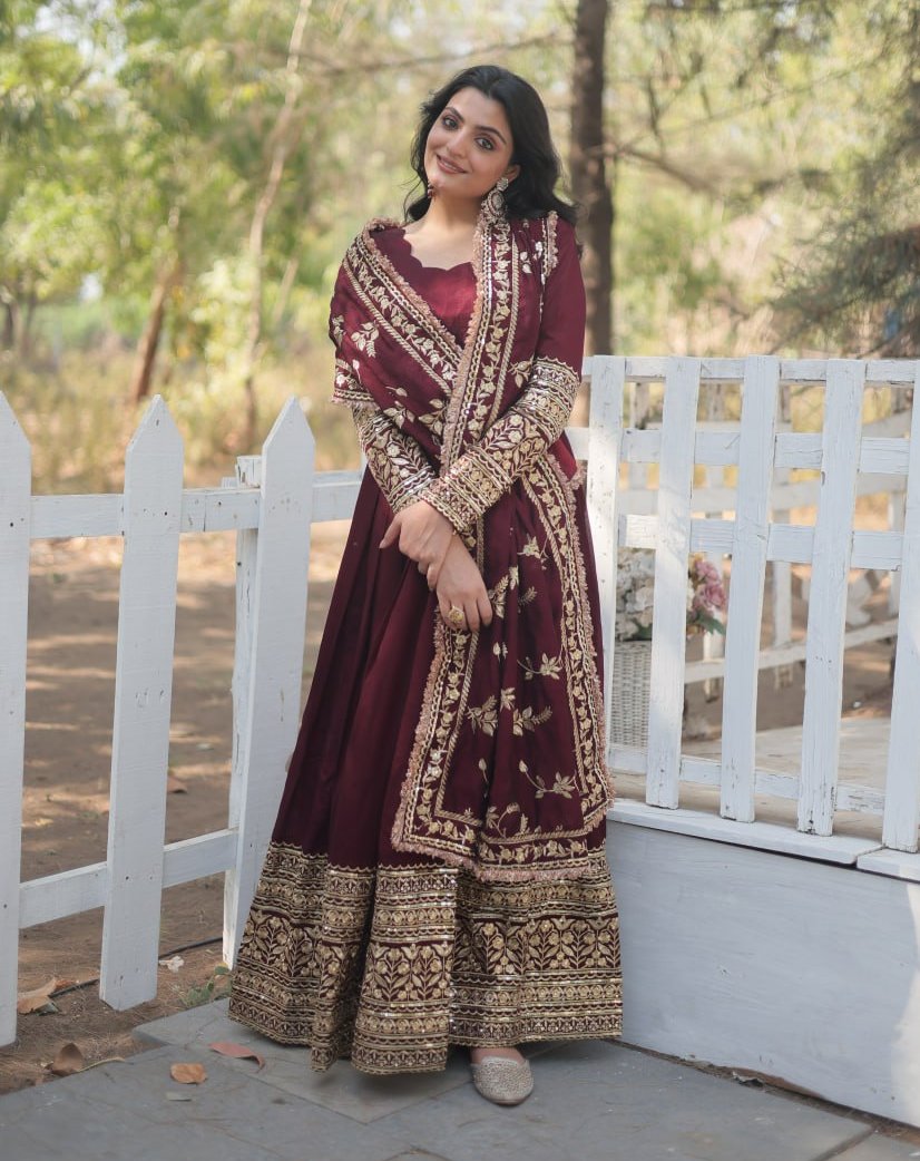 Radiant Rich Sequins Embroidered Designer Gown With Dupatta - INDIAN ELEGANCE