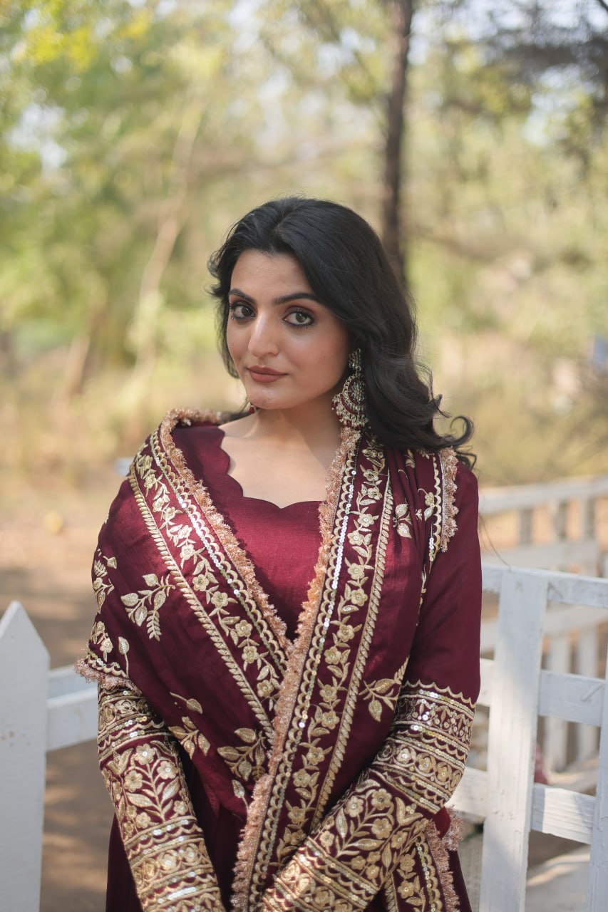 Radiant Rich Sequins Embroidered Designer Gown With Dupatta - INDIAN ELEGANCE