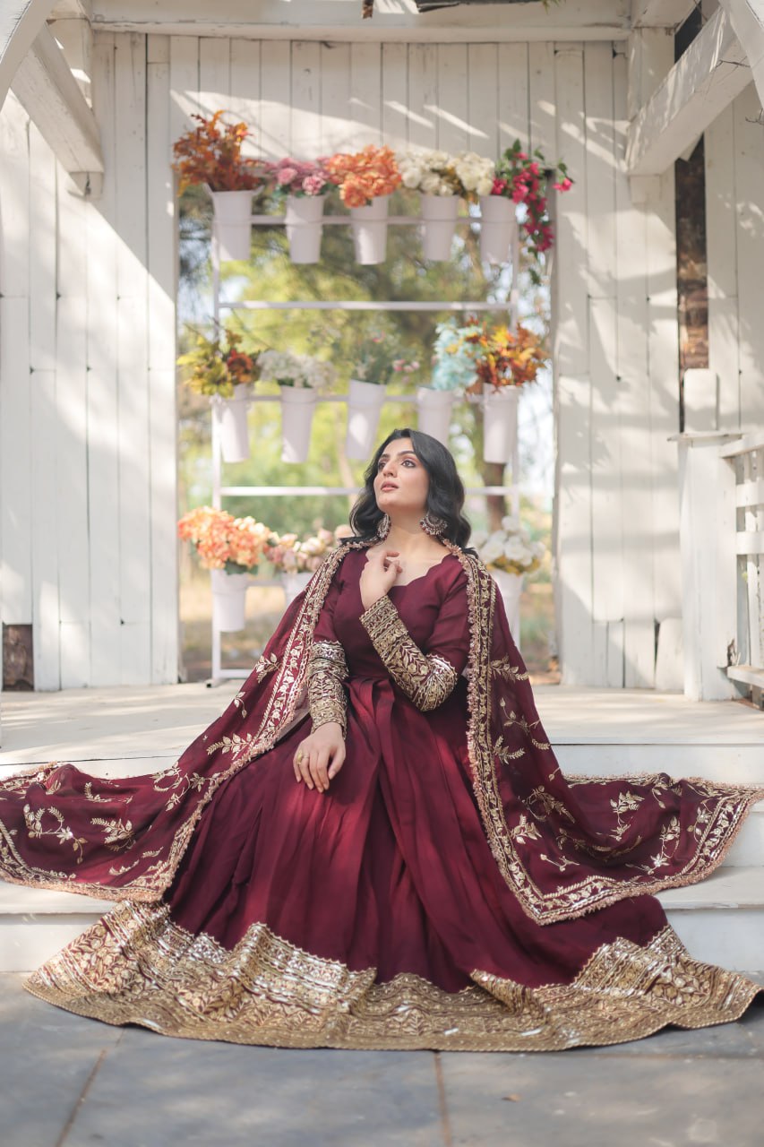 Radiant Rich Sequins Embroidered Designer Gown With Dupatta - INDIAN ELEGANCE