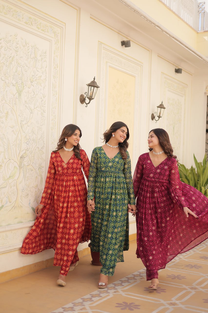 Dashing Faux Georgette Foil Printed Fully Stitched Top Pant Suit - INDIAN ELEGANCE