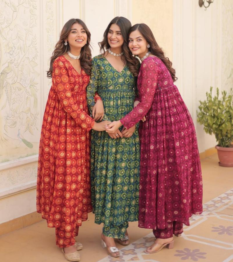 Dashing Faux Georgette Foil Printed Fully Stitched Top Pant Suit - INDIAN ELEGANCE