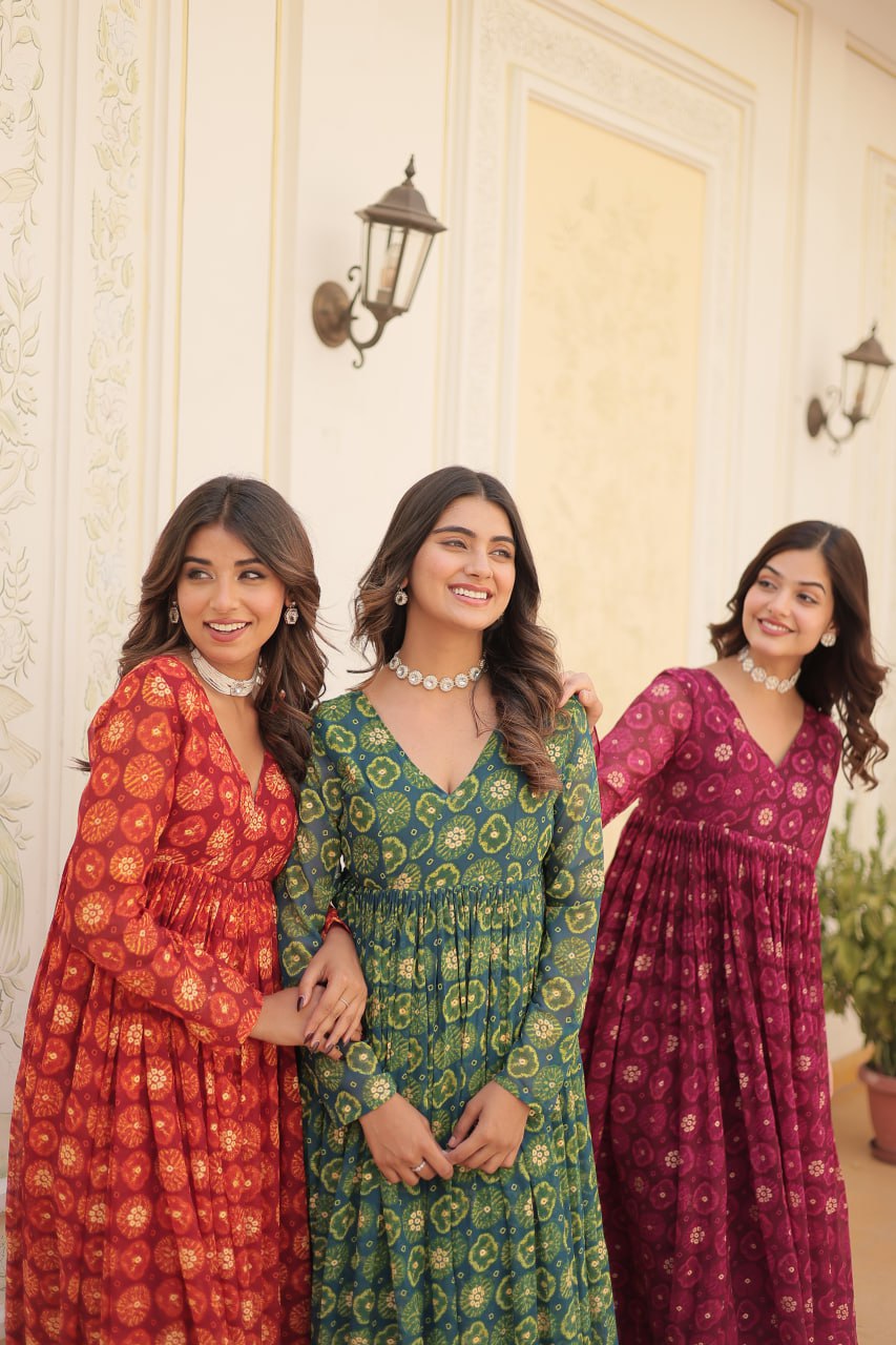 Dashing Faux Georgette Foil Printed Fully Stitched Top Pant Suit - INDIAN ELEGANCE