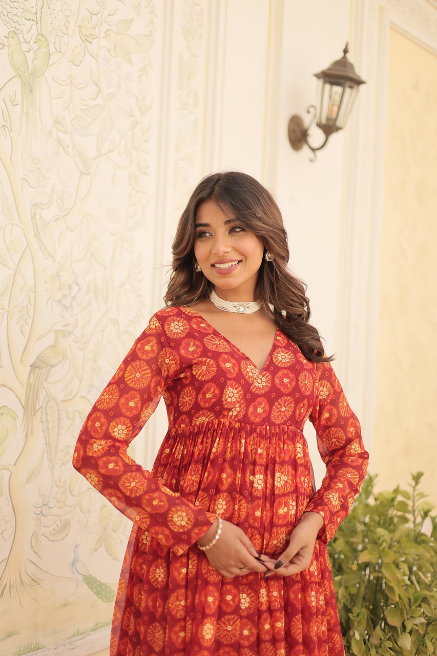 Dashing Faux Georgette Foil Printed Fully Stitched Top Pant Suit - INDIAN ELEGANCE