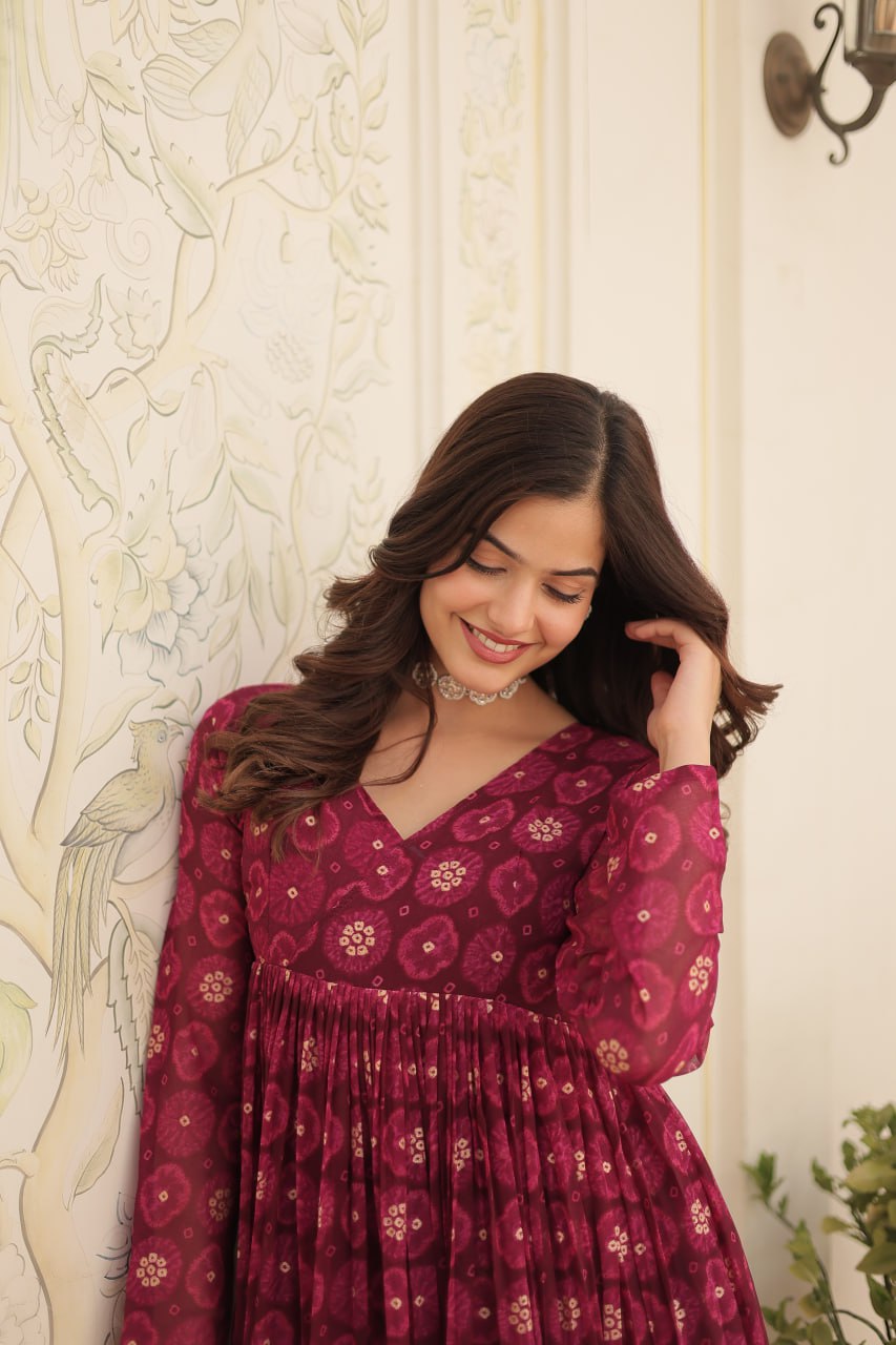 Dashing Faux Georgette Foil Printed Fully Stitched Top Pant Suit - INDIAN ELEGANCE