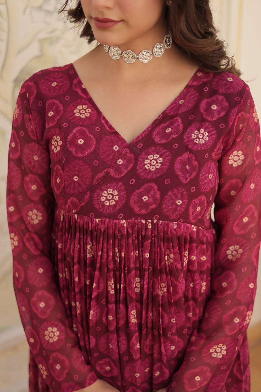 Dashing Faux Georgette Foil Printed Fully Stitched Top Pant Suit - INDIAN ELEGANCE