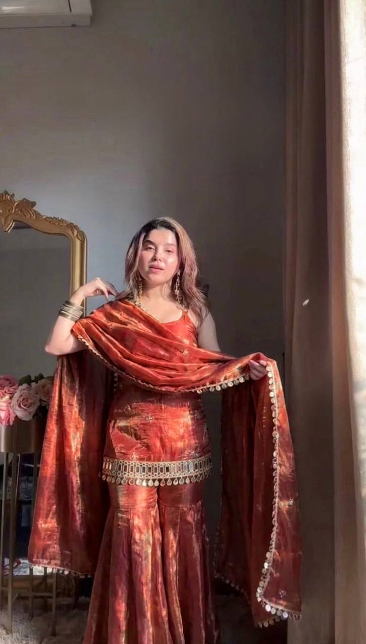 Party Wear Mirror Work Sharara Set with Dupatta
