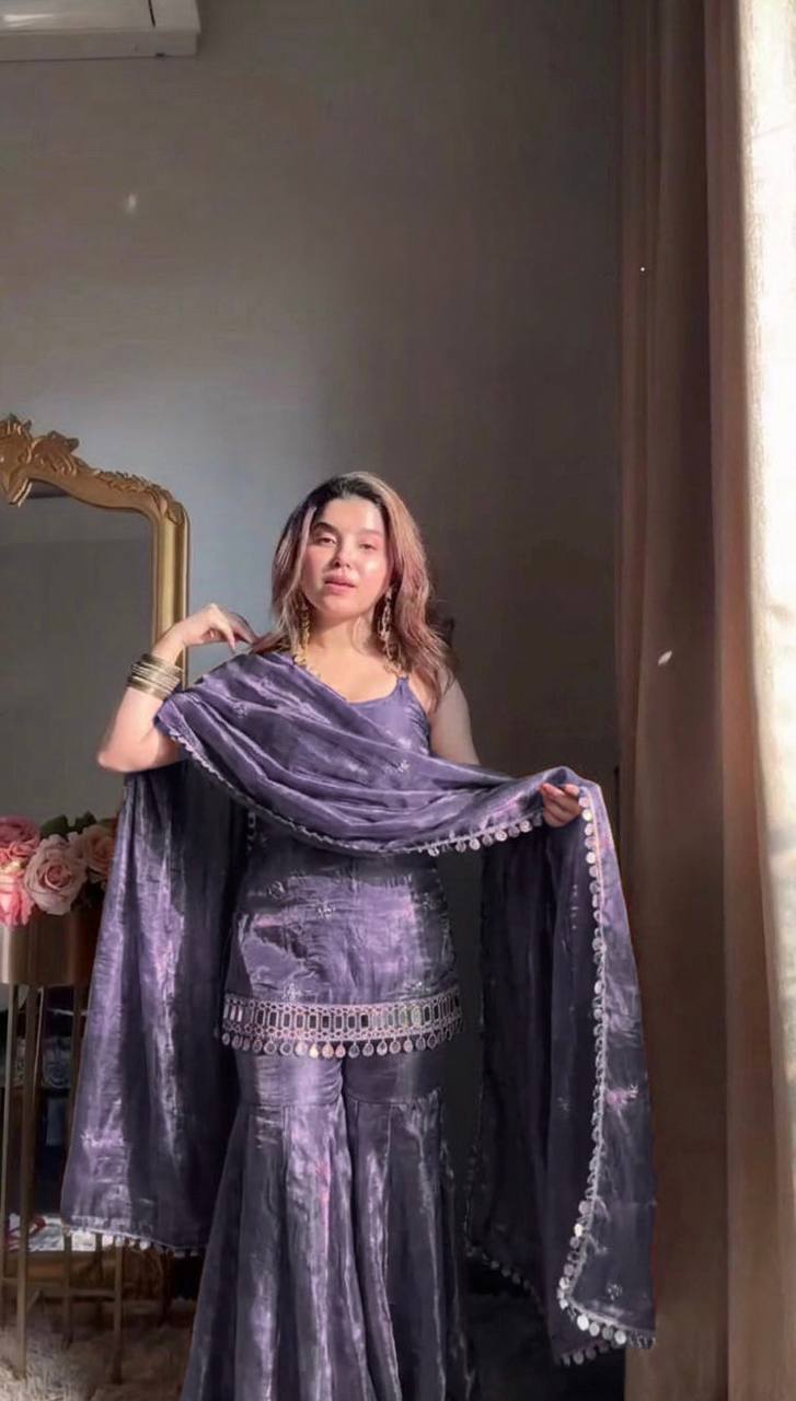 Party Wear Mirror Work Sharara Set with Dupatta