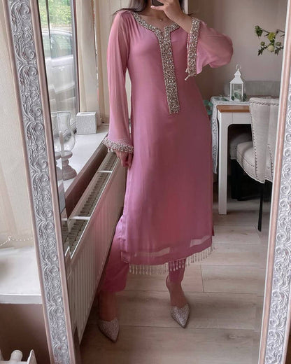 Luxury Faux Georgette Straight Kurta Pant Suit for Women