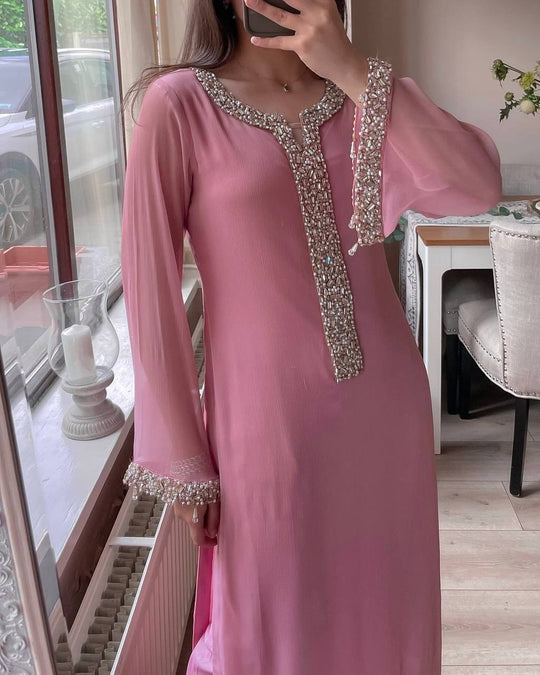 Luxury Faux Georgette Straight Kurta Pant Suit for Women