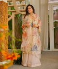Elegant Beige Tibby Organza Silk Sharara Suit With Organza Duppta