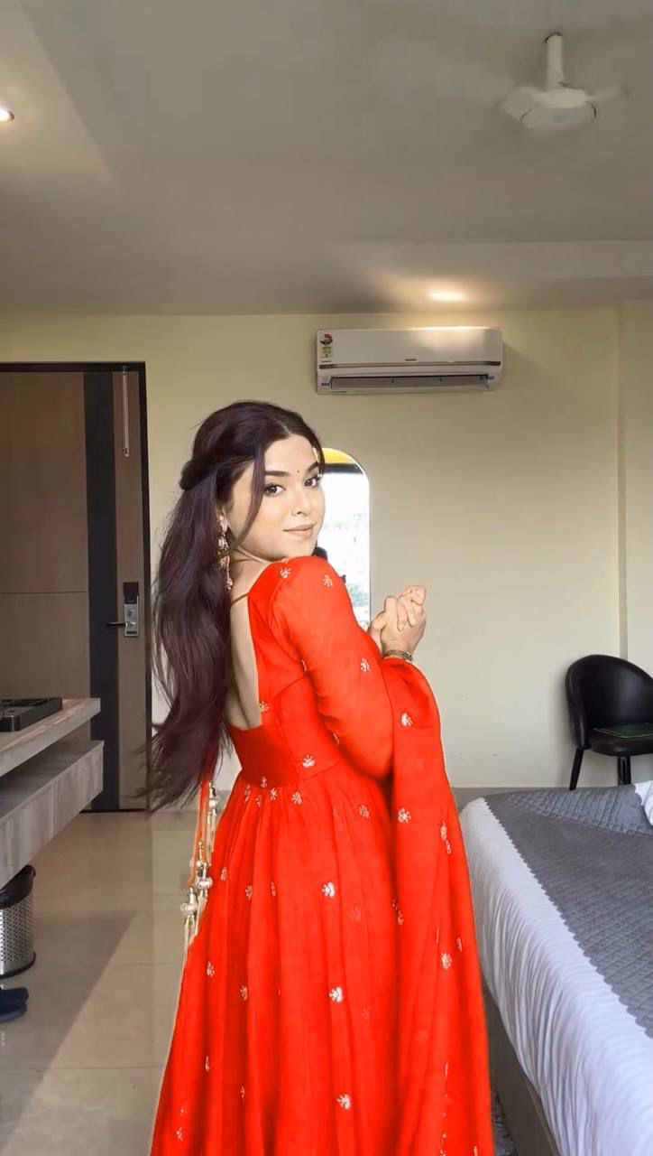 Royal Red Chilli Slit Designer Fancy Neckline Anarkali Festive Wear Suit