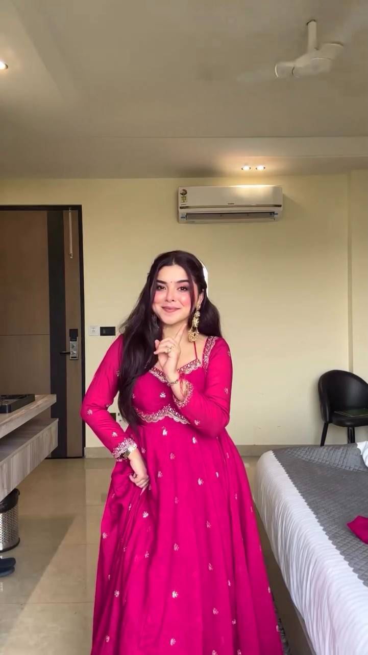 Royal Red Chilli Slit Designer Fancy Neckline Anarkali Festive Wear Suit