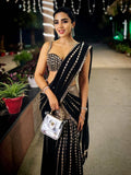 Black & Silver Mirror Work Pre-Draped  Lehenga Saree With Designer Blouse