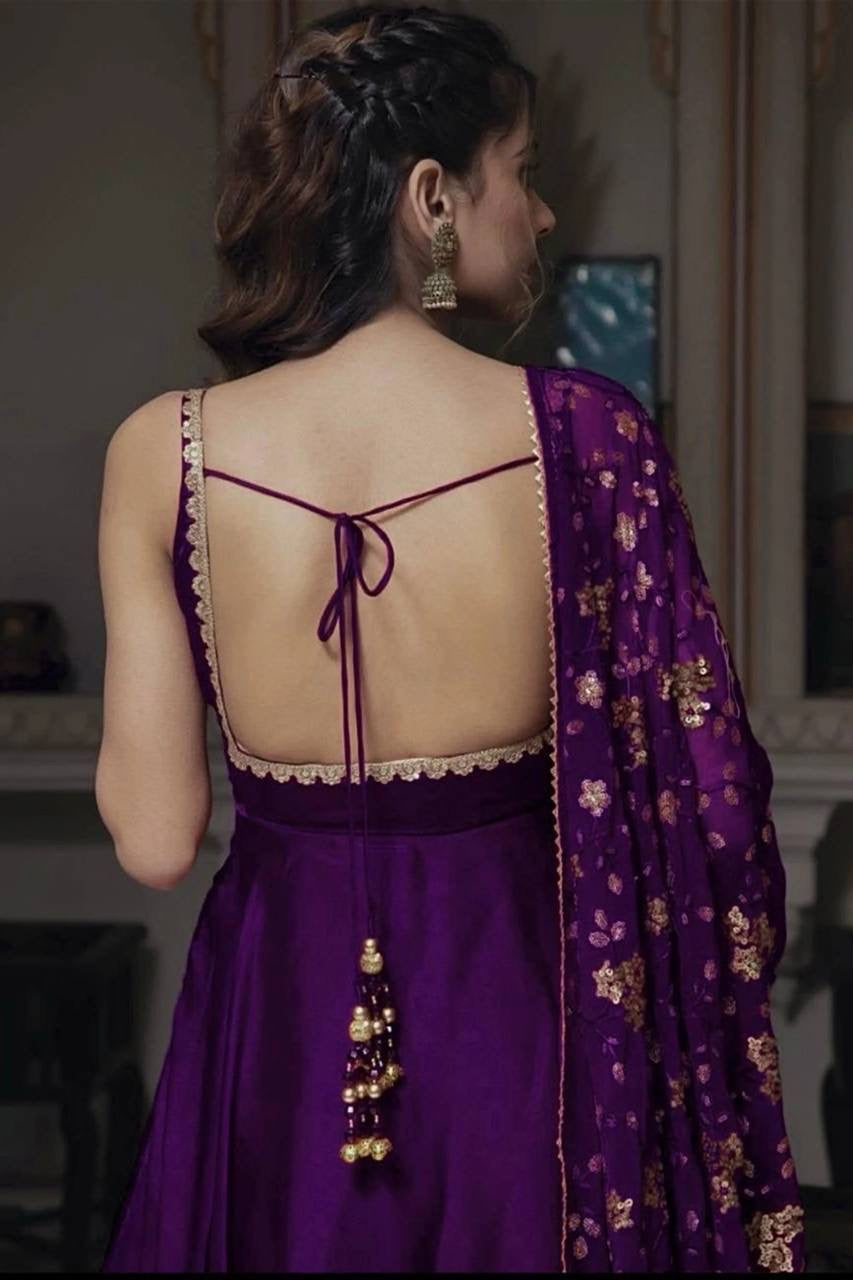 Royal Purple Soft Georgette Fully Flair Anarakli Suit With Dupatta