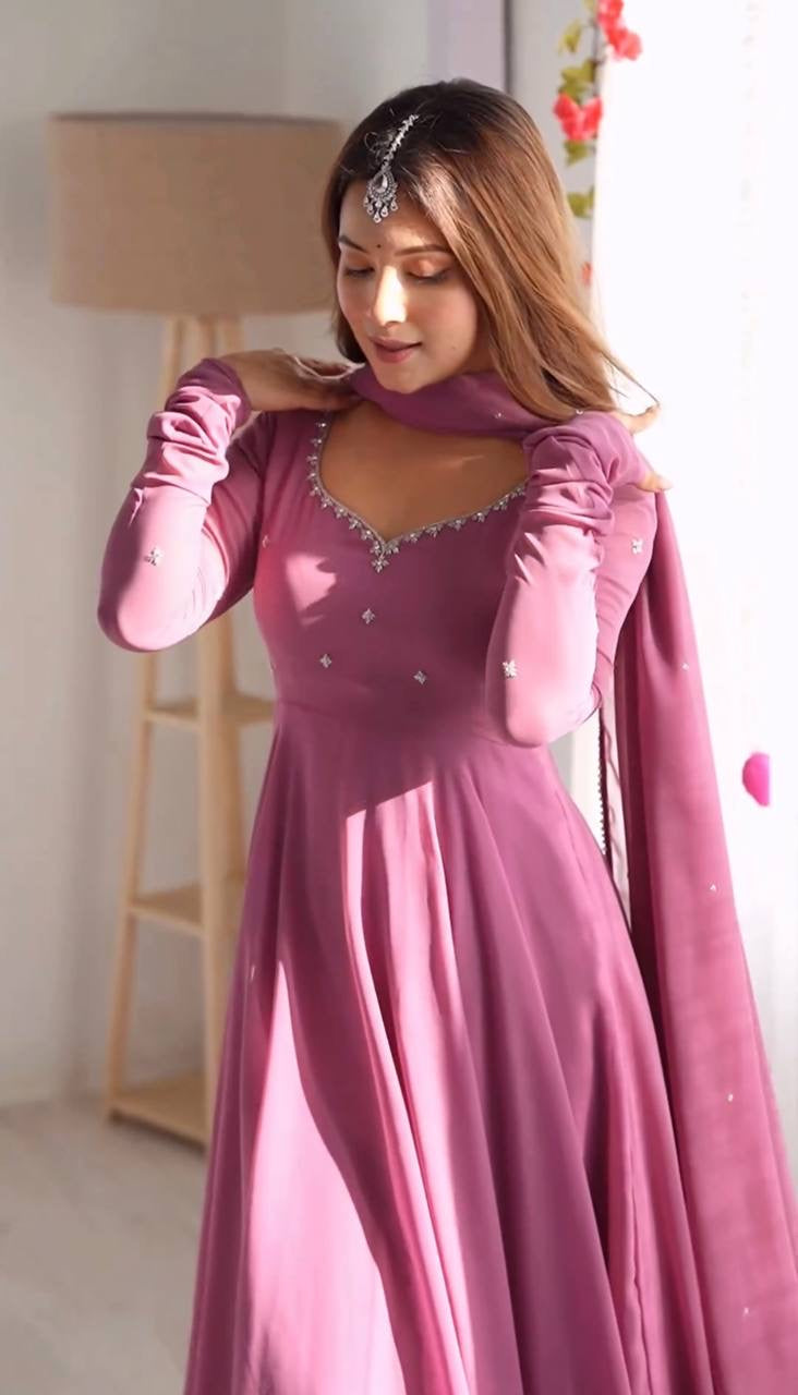 Beautiful Lavender Color Gerogatte Fabric Fully Stiched Anarkali -Festive Wear