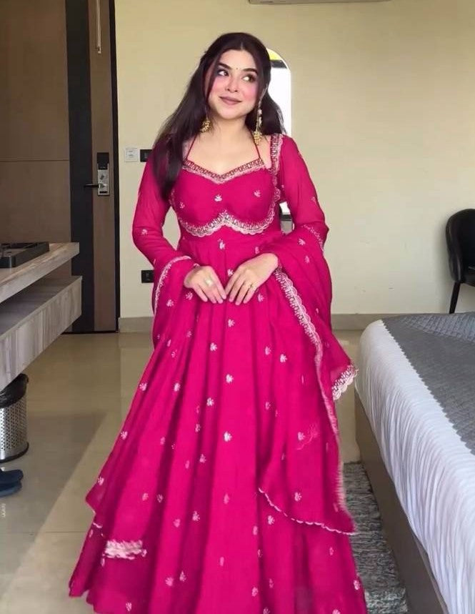 Royal Red Chilli Slit Designer Fancy Neckline Anarkali Festive Wear Suit