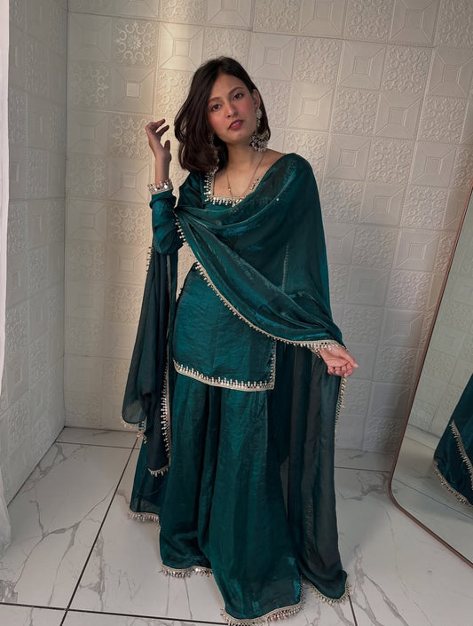 Premium Fandy Silk Kurta Palazzo Set With Dupatta-Ready To Wear Outfits