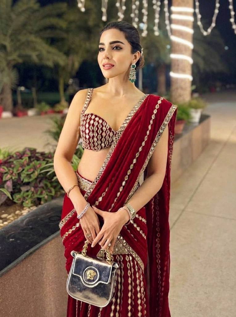 Black & Silver Mirror Work Pre-Draped  Lehenga Saree With Designer Blouse