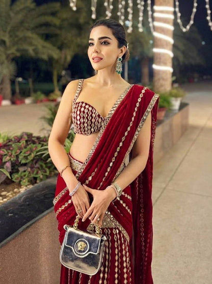 Black & Silver Mirror Work Pre-Draped  Lehenga Saree With Designer Blouse