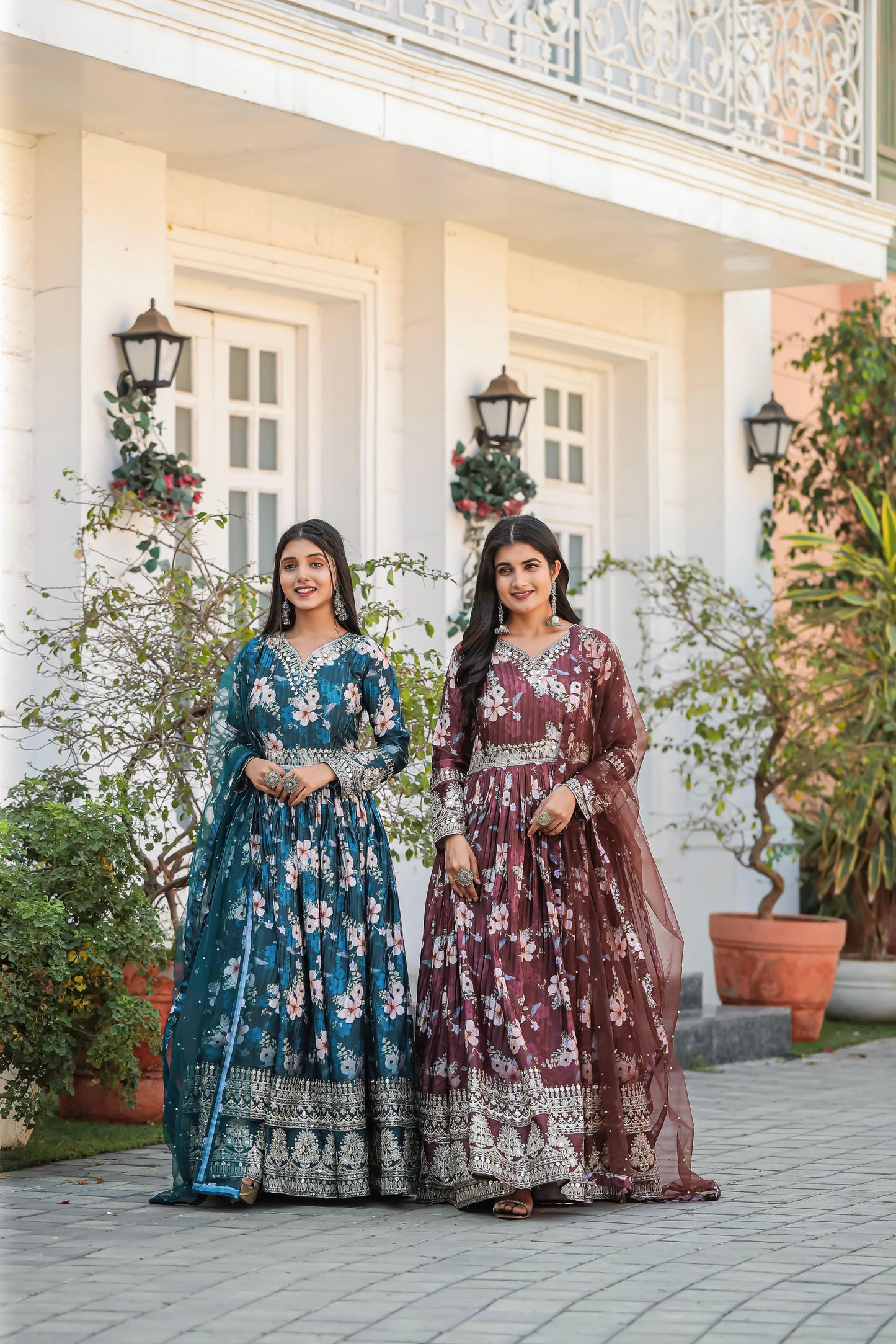 Lovely Floral Digital Printed Sequins Embroidered Crush Chinon Silk Suit - INDIAN ELEGANCE