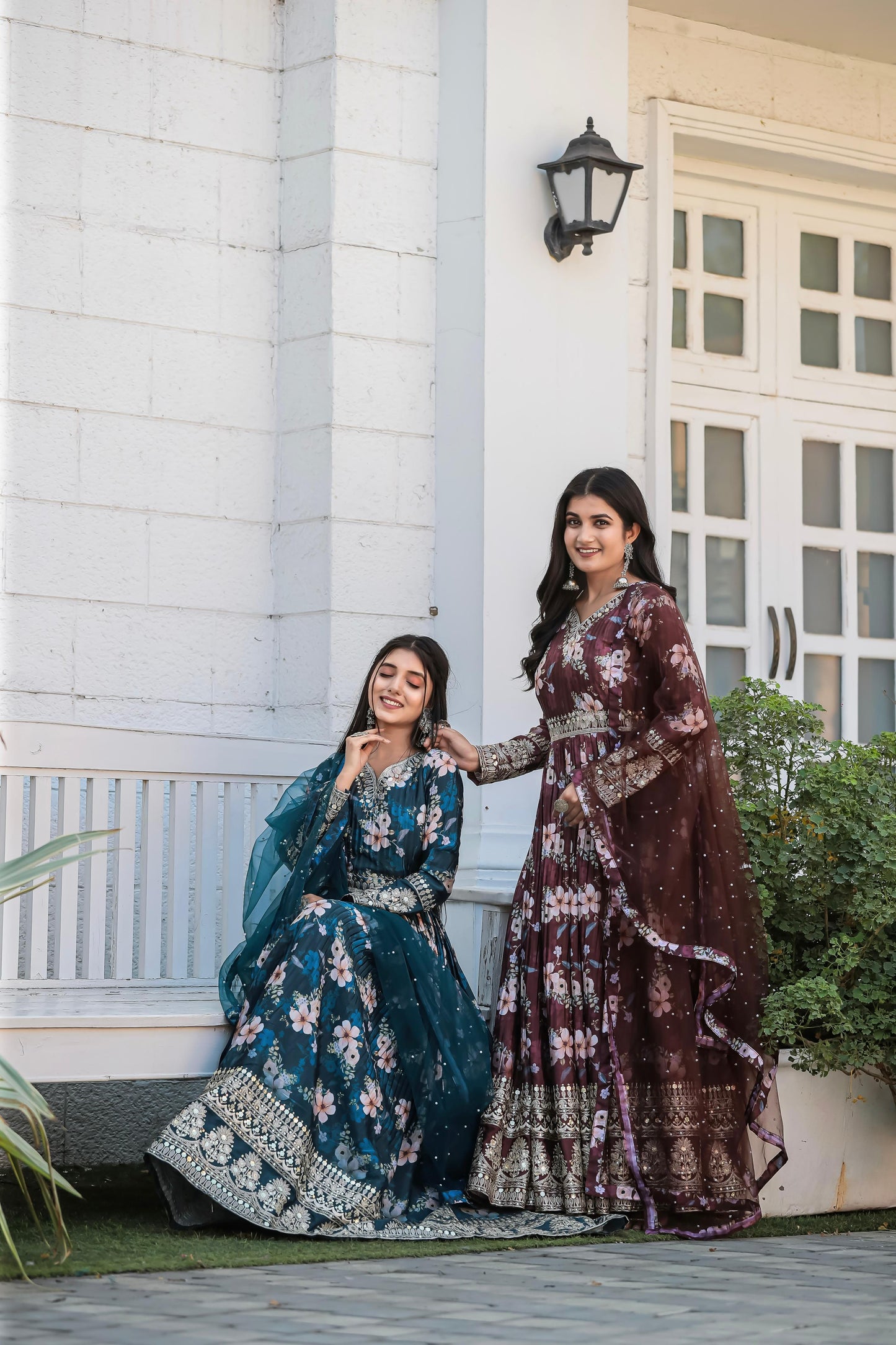 Lovely Floral Digital Printed Sequins Embroidered Crush Chinon Silk Suit - INDIAN ELEGANCE