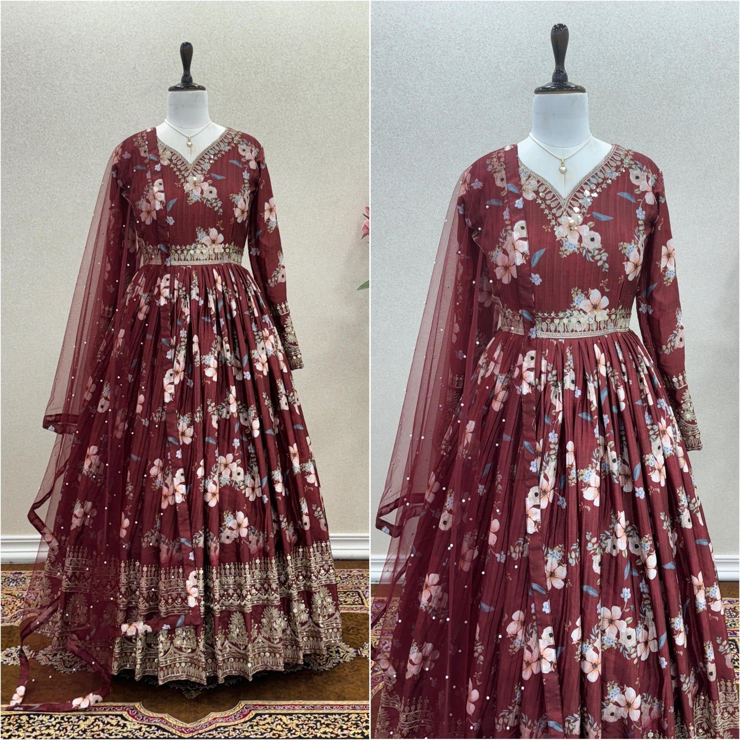 Lovely Floral Digital Printed Sequins Embroidered Crush Chinon Silk Suit - INDIAN ELEGANCE