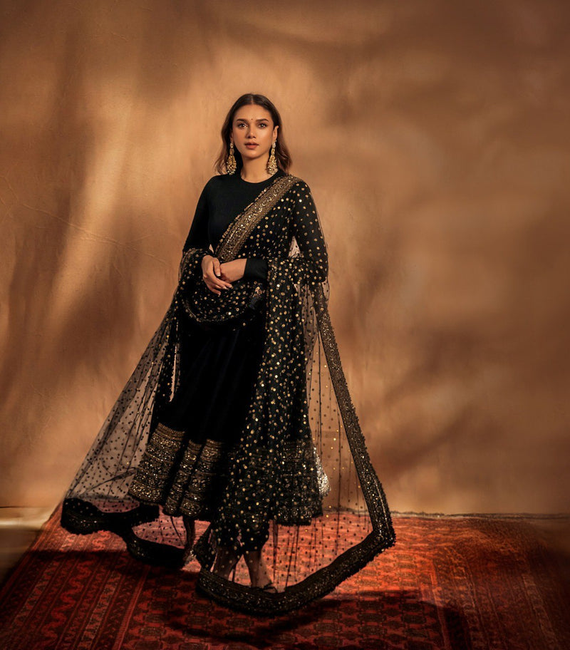 Aditi's Black Rayon Cotton Anarkali Suit Set