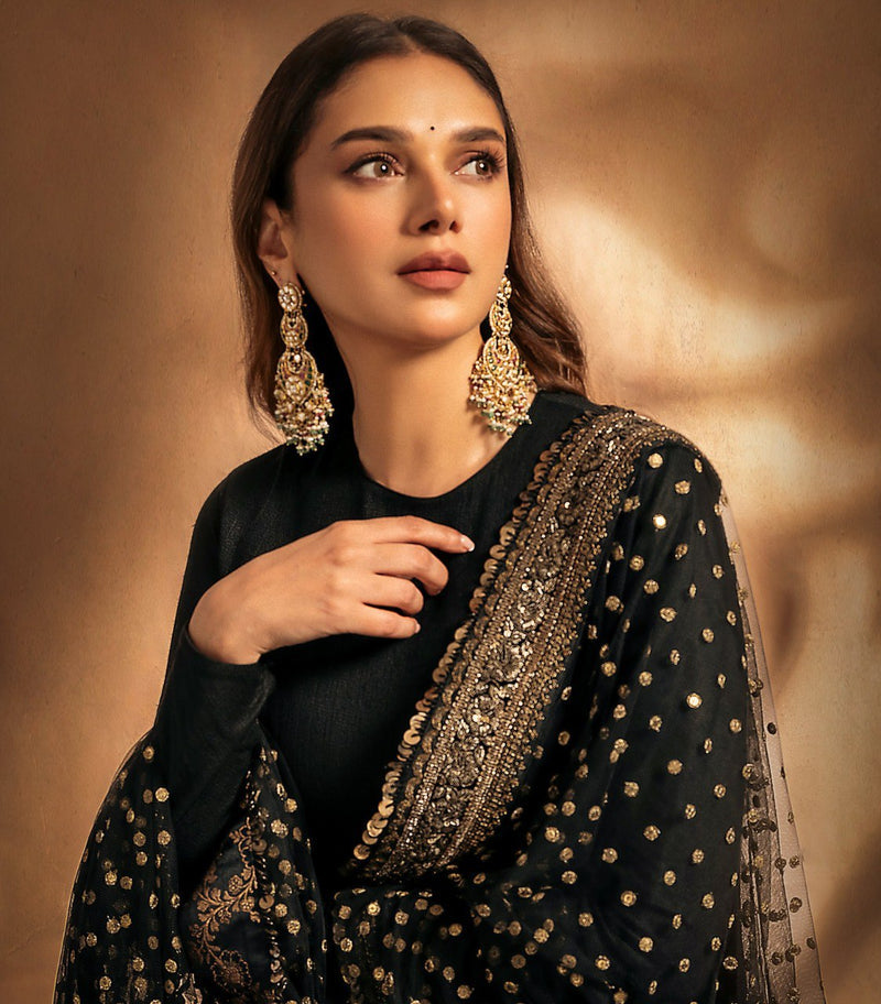 Aditi's Black Rayon Cotton Anarkali Suit Set