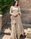 Pure Chinon Silk Off White Kurti sharara Set -Fully Stiched