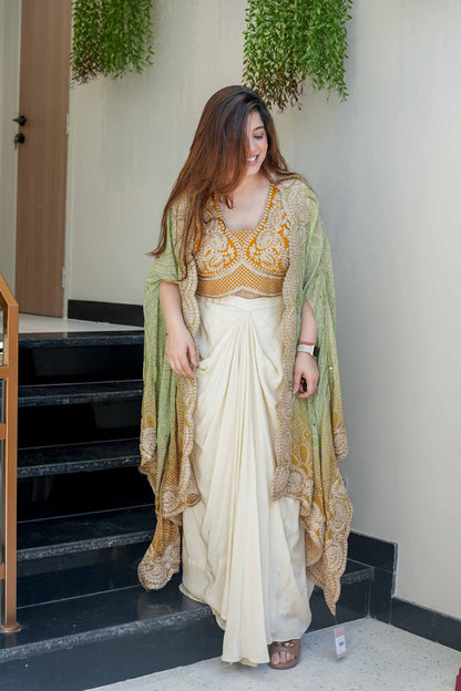 Yellow Colour Three Piece Set With Silk Indo Western Outfit For Designer Look