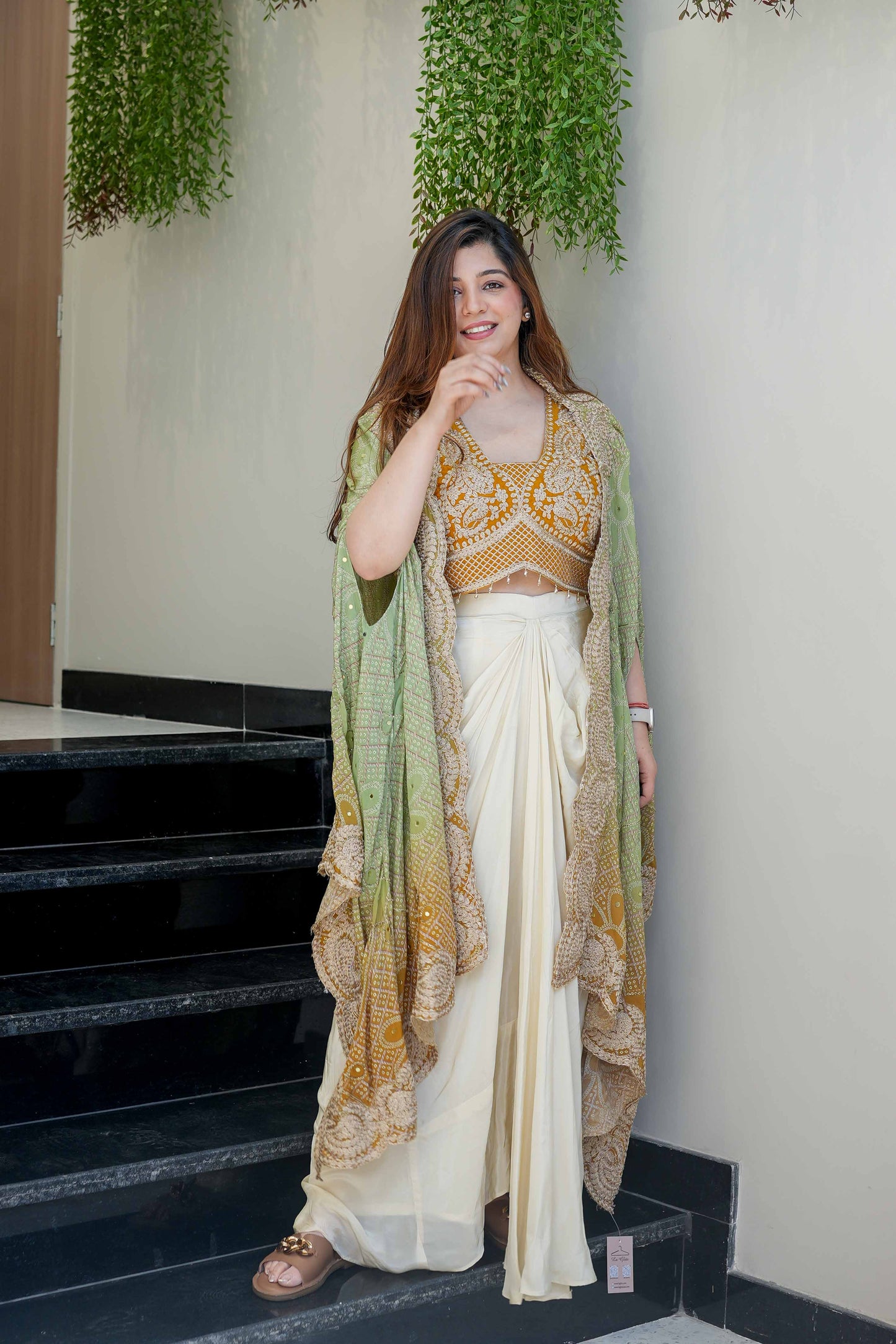 Yellow Colour Three Piece Set With Silk Indo Western Outfit For Designer Look