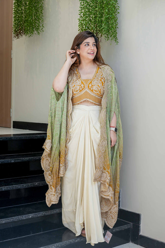 Yellow Colour Three Piece Set With Silk Indo Western Outfit For Designer Look
