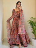 Graceful  Fully Stiched Brown Organza Teby Silk Anarakali Suits