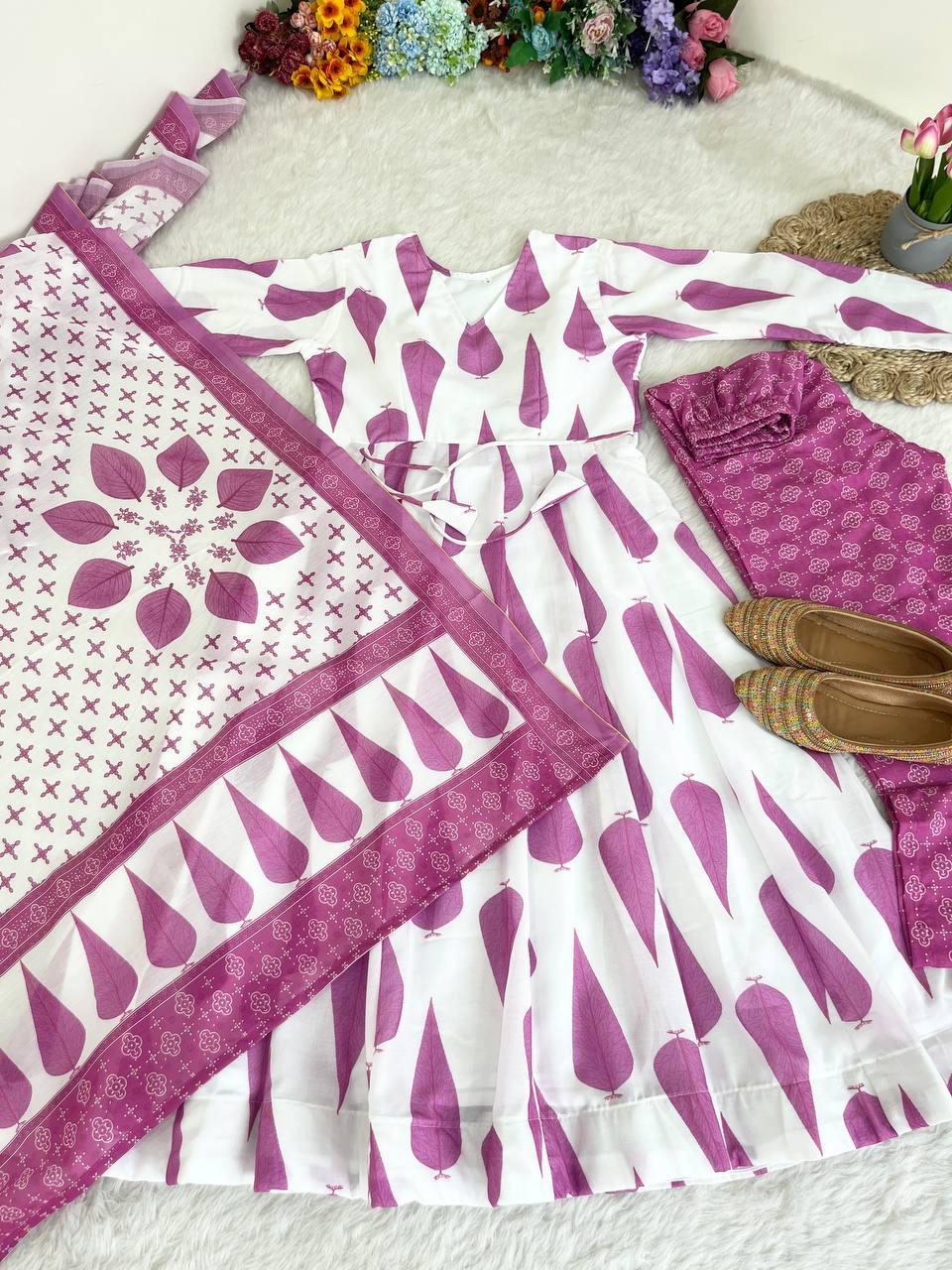 Fabulous Pure Cambric Cotton Digital Printed Anarkali Pant Suit - INDIAN ELEGANCE