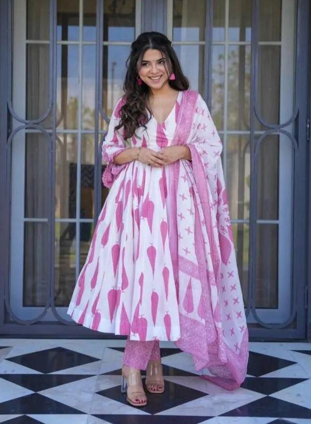 Fabulous Pure Cambric Cotton Digital Printed Anarkali Pant Suit - INDIAN ELEGANCE