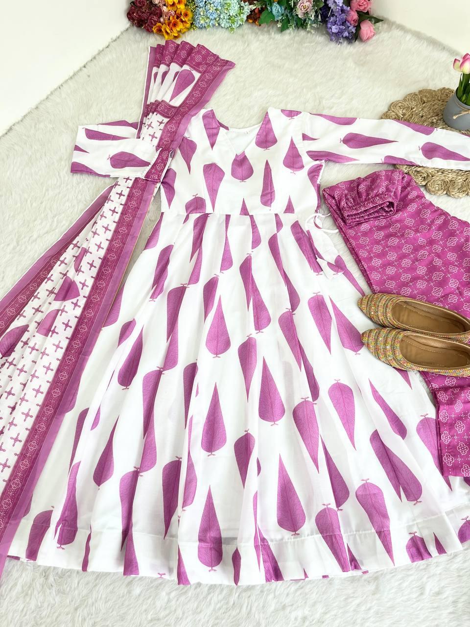 Fabulous Pure Cambric Cotton Digital Printed Anarkali Pant Suit - INDIAN ELEGANCE