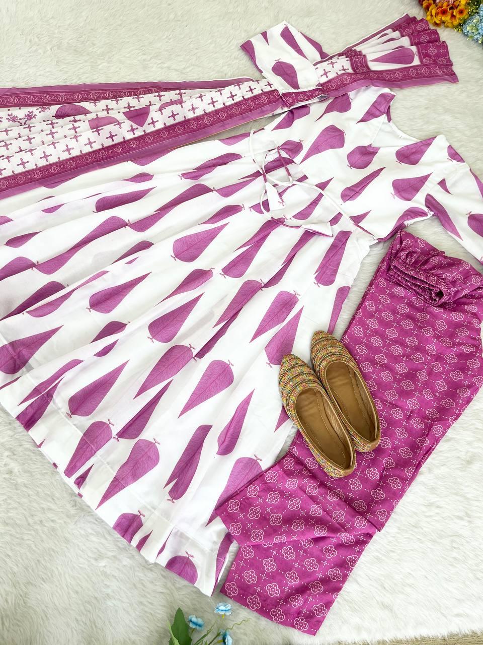 Fabulous Pure Cambric Cotton Digital Printed Anarkali Pant Suit - INDIAN ELEGANCE