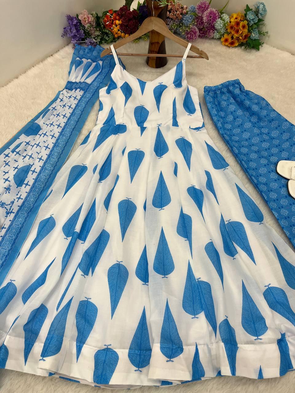 Radiant Pure Cermic Cotton Digital Printed Anarkali Pant Suit - INDIAN ELEGANCE