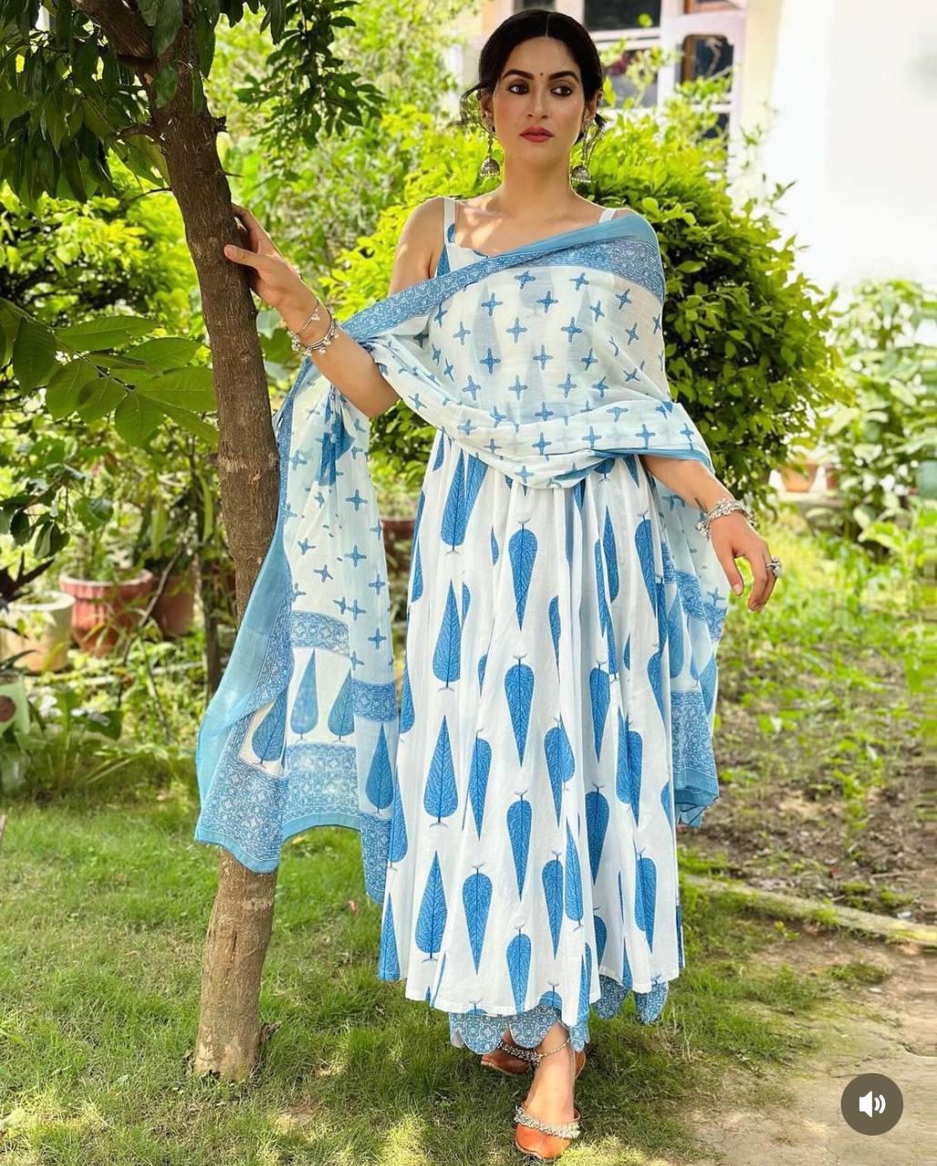 Radiant Pure Cermic Cotton Digital Printed Anarkali Pant Suit - INDIAN ELEGANCE